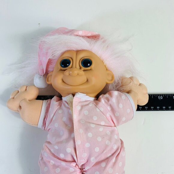 Russ Troll Doll Kidz Pink Polka Dot Pajamas Nightcap 12" Sleepyhead VTG 90s - Picture 13 of 14
